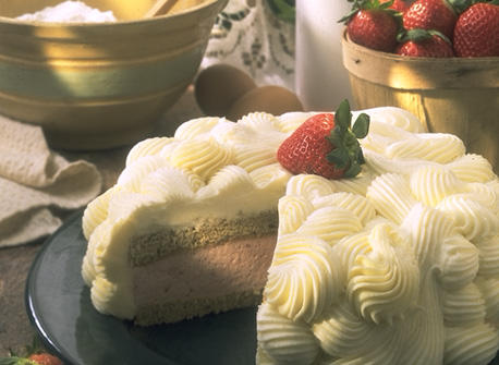 Strawberry Rhubarb Mousse Cake